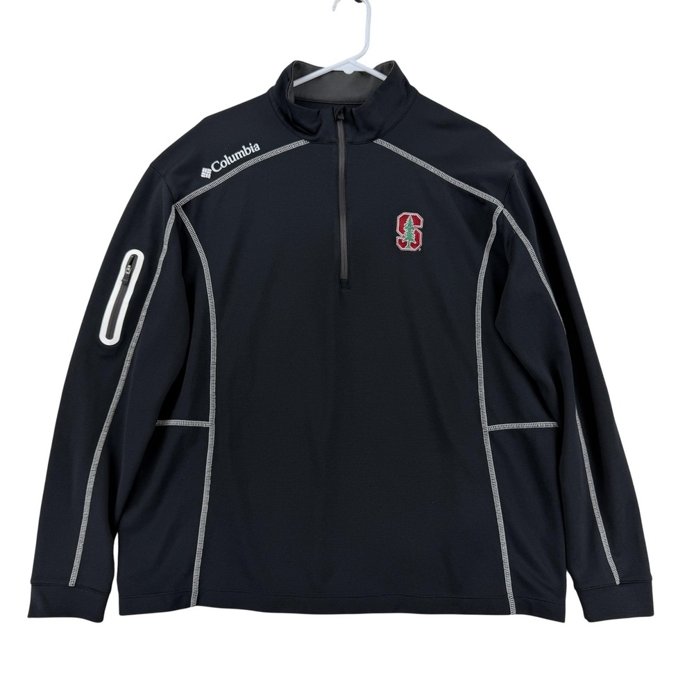 Columbia Golf Stanford Cardinal 1/4 Zip Pullover Mens XL Black NCAA Omni-Wick